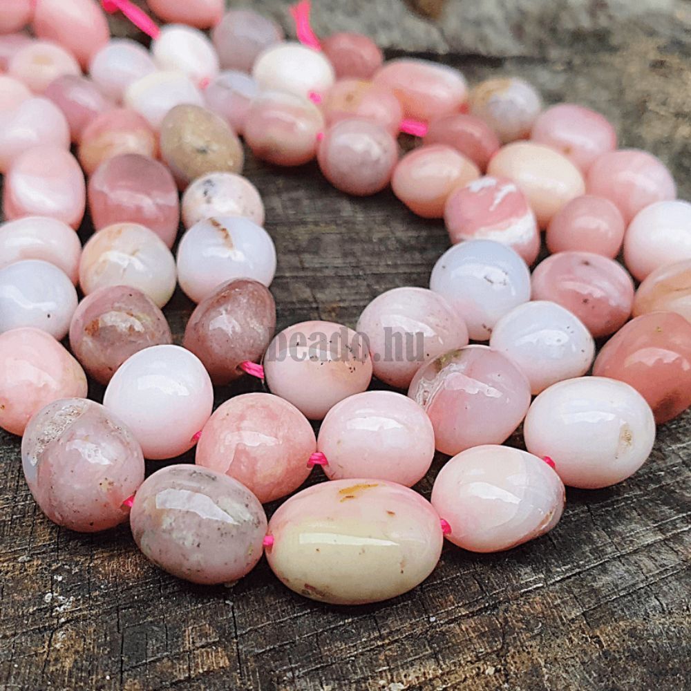 Opál rózsaszín nyers maxigyöngyök félhosszú zsinór