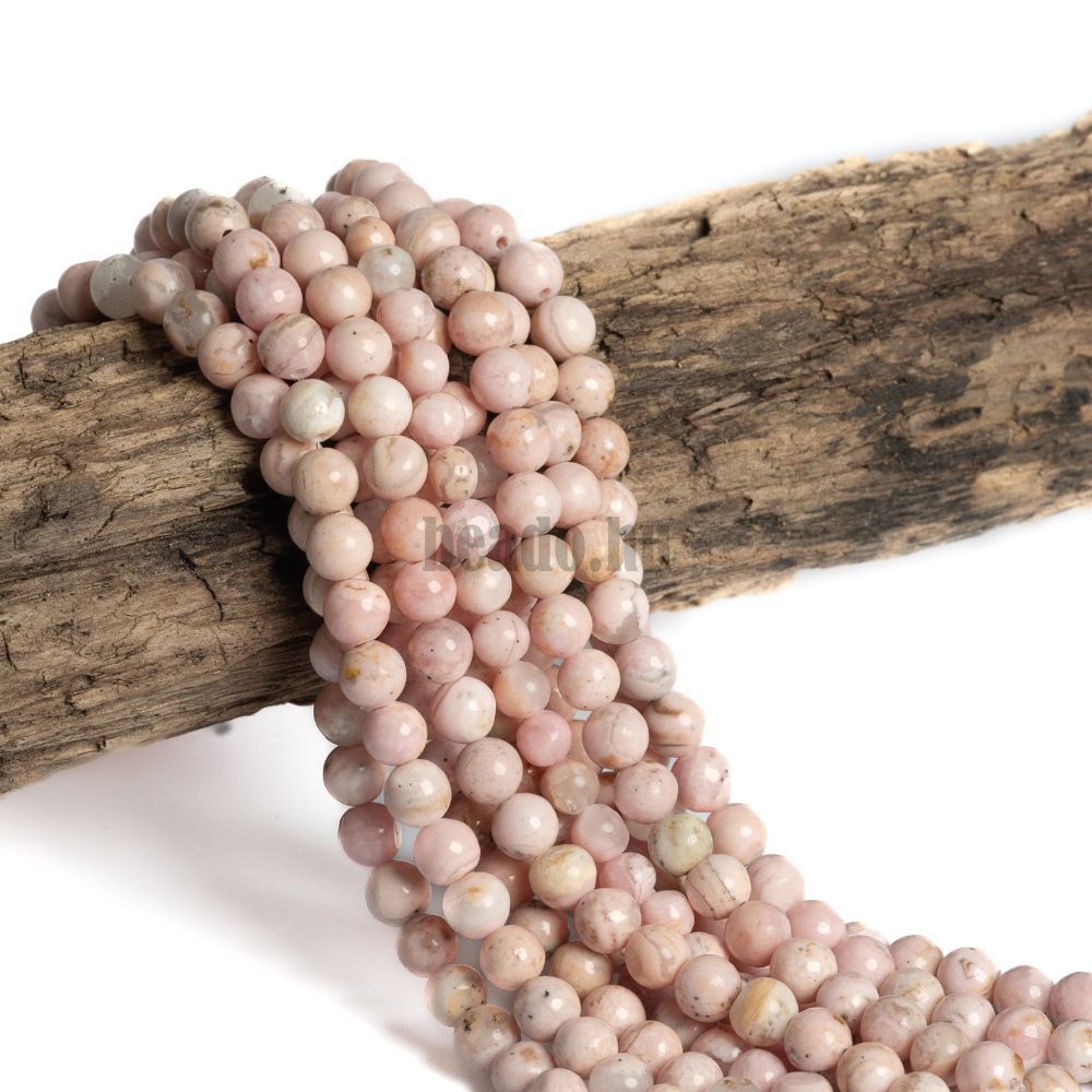 Rodokrozit világos rózsaszín gyöngyök 5 mm félhosszú zsinór Rodokrozit világos rózsaszín gyöngyök 5 mm félhosszú zsinór
