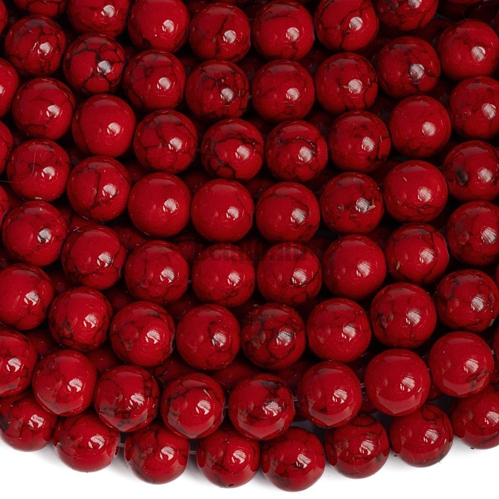 Szintetikus türkiz gyöngyszemek 8 mm batikolt piros zsinór Szintetikus türkiz gyöngyszemek 8 mm batikolt piros zsinór