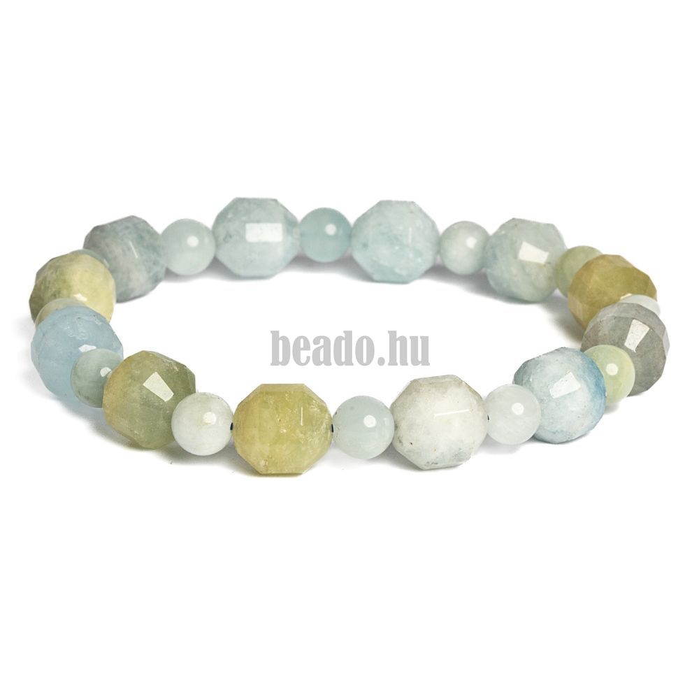Karkötő akvamarin kevert színek 10 mm hordócskák Karkötő akvamarin kevert színek 10 mm hordócskák