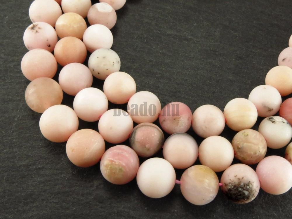 Opál rózsaszín gyöngyök 8 mm matt félhosszú zsinór