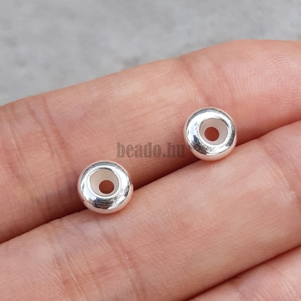 Gyöngy rondell köztes gyöngy szilikonküszöbbel 7x3 mm Ag925 ezüst