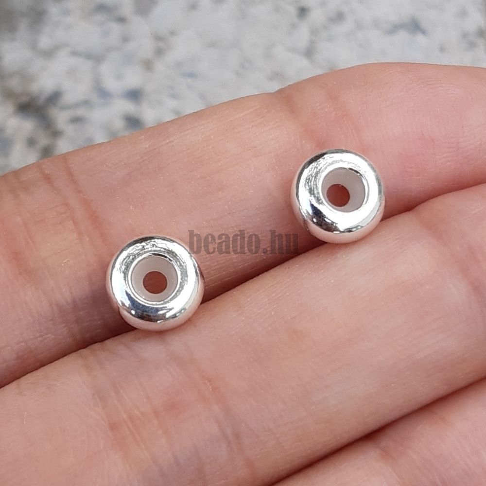 Gyöngy rondell köztes gyöngy szilikonküszöbbel 8x3 mm Ag925 ezüst