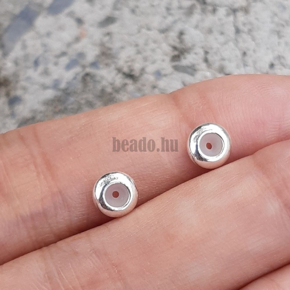 Gyöngy rondell köztes gyöngy szilikonküszöbbel 6x2 mm Ag925 ezüst