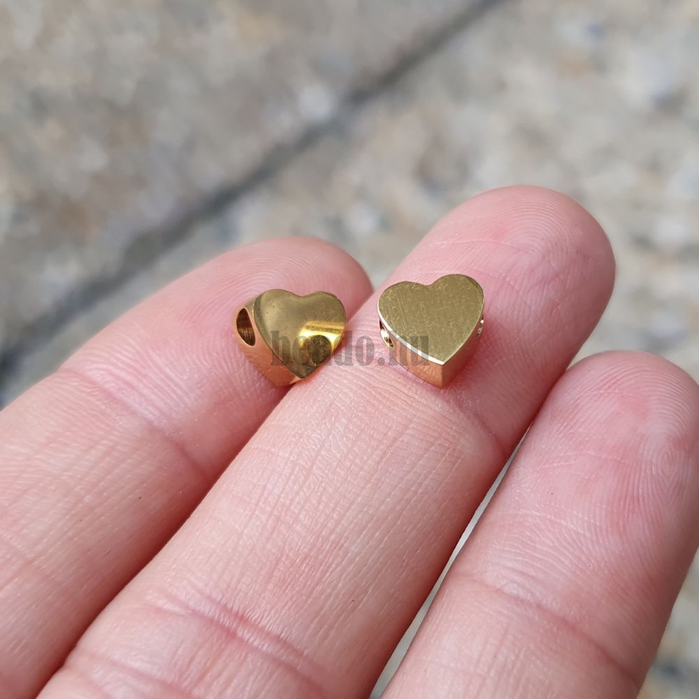 Szív gyöngy 8 mm lapos arany vastagabb nemesacél 