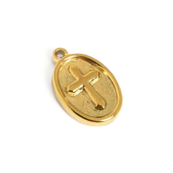 Ov�lis med�l kereszttel 17 mm arany nemesac�l (ion plating)