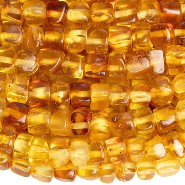 Borosty�n s�rga �tl�tsz� gy�ngy�k 6 mm szab�lytalan kock�k zsin�r