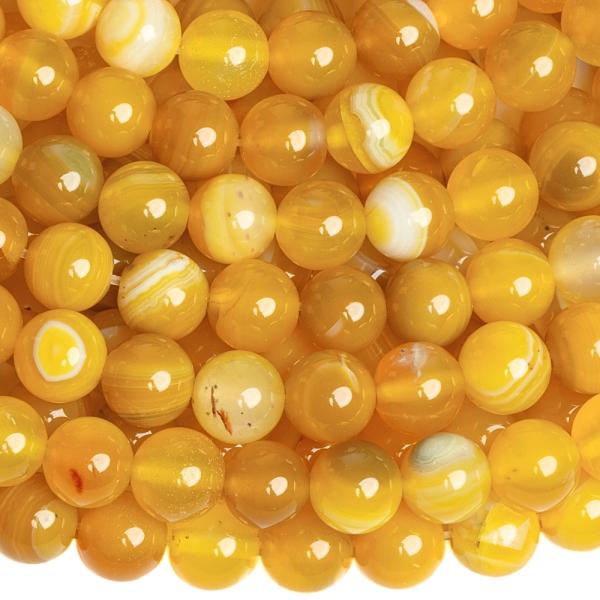 Szalagos ach�t gy�ngy�k 8 mm s�rga zsin�r