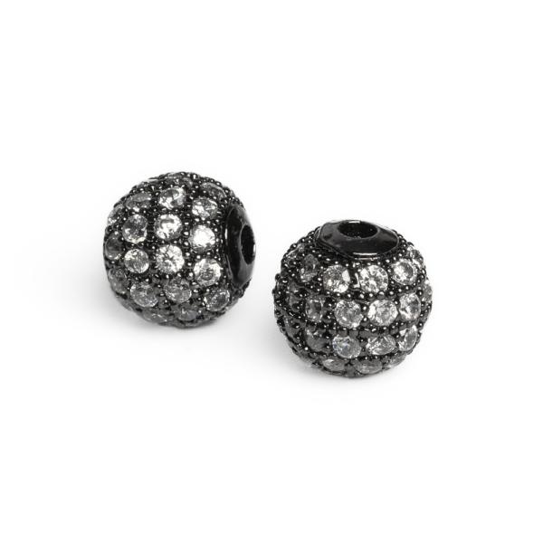 Charm k�zdarab 6 mm fekete feh�r cirkonnal