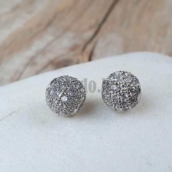 Charm kzdarab 8 mm ezst fehr cirkonnal