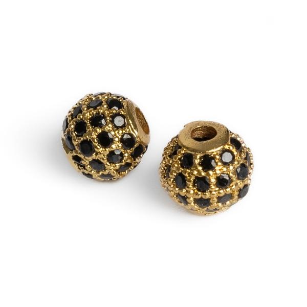 Charm k�zdarab 6 mm arany fekete cirkonnal