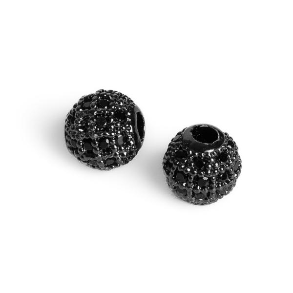 Charm k�zdarab 6 mm fekete fekete cirkonnal