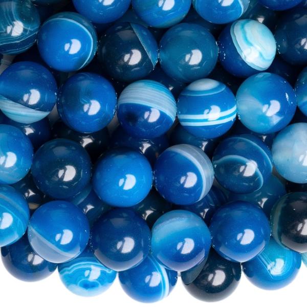 Szalagos ach�t gy�ngy�k 10 mm k�k zsin�r