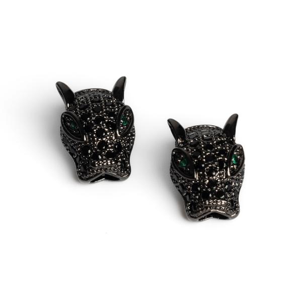 Leop�rdfej gy�ngy fekete fekete cirkonnal