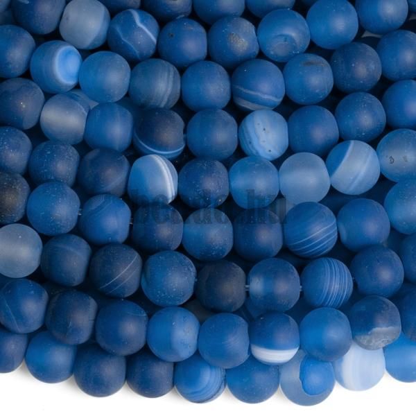 Szalagos ach�t gy�ngy�k 6 mm k�k matt zsin�r