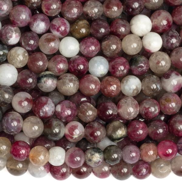 Turmalin sz�rke-lil�s gy�ngy�k 4 mm f�lhosz� zsin�r