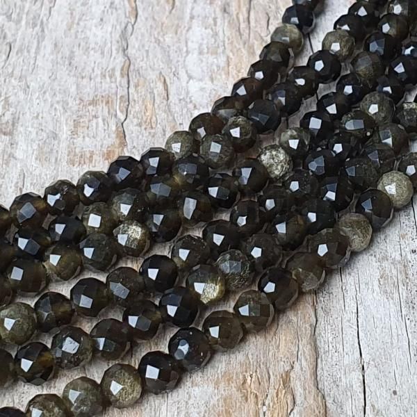 Arany obsidin gyngyk 4 mm csiszolt flhossz zsinr