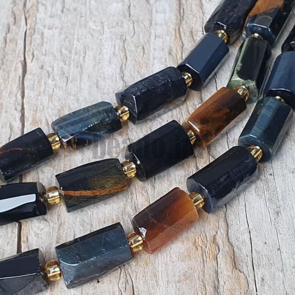 Fekete-barna tigrisszem gyngyk 8x12 mm hengerek fnyes flhossz zsinr