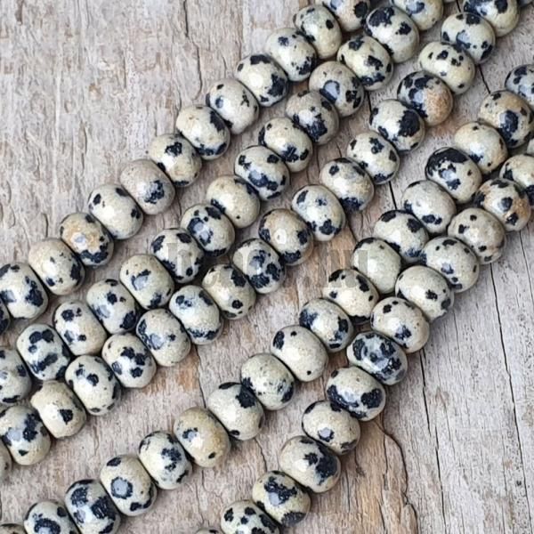 Dalmata jspis gyngyk 4x6 mm vastag rondell flhossz zsinr