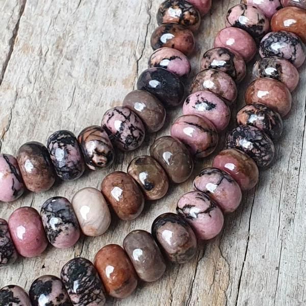 Rodonit sznkeverk gyngyk 5x8 mm vastag rondellk flhossz zsinr