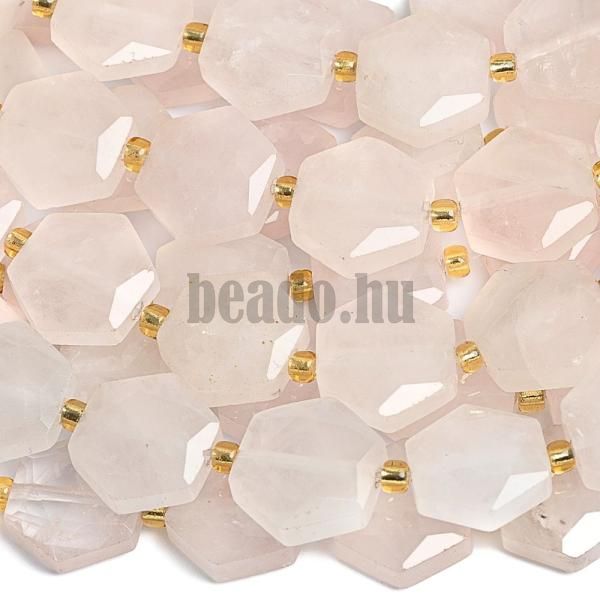 Rzsakvarc gyngyk 12 mm hatszgek csiszolt flhossz zsinr