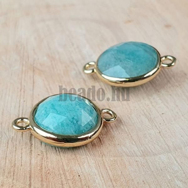 Kztes amazonit 16x12 mm lapos arany kerettel