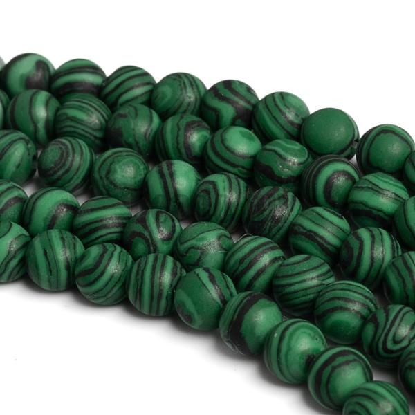 Szintetikus malachit gy�ngy�k 6 mm matt zsin�r