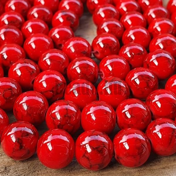 Szintetikus trkiz gyngyszemek 6 mm batikolt piros zsinr
