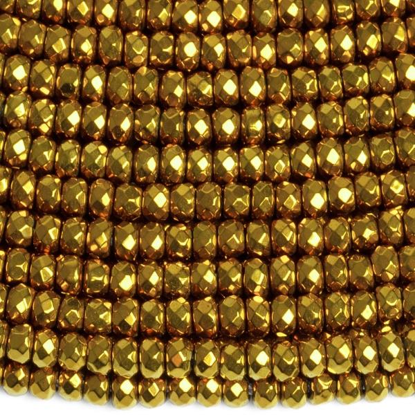 Hematit gy�ngy�k 3x2 mm f�nk arany csiszolt zsin�r