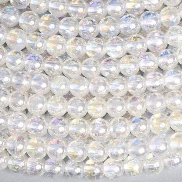 Krist�ly aqua aura repedezett gy�ngy�k 4 mm feh�r f�lzsin�r