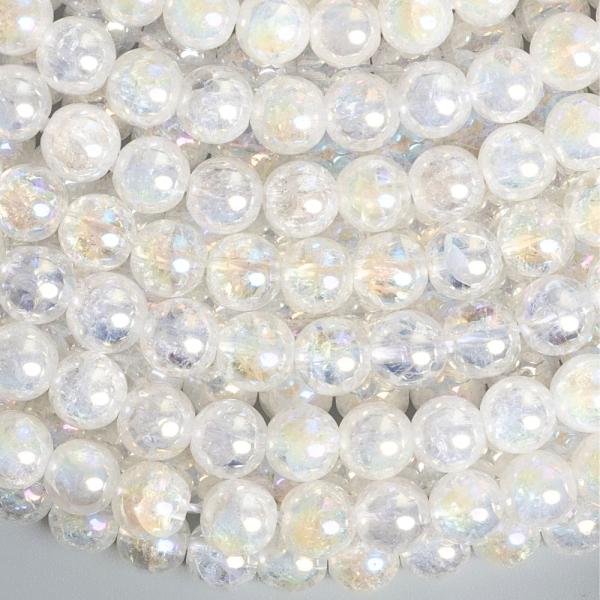 Krist�ly aqua aura repedezett gy�ngy�k 6 mm feh�r f�lzsin�r