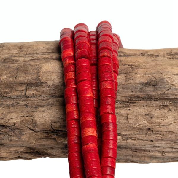 T�rkiz szintetikus piros gy�ngy�k 4x2 mm heishi k�ztes gy�ngy f�lzsin�r
