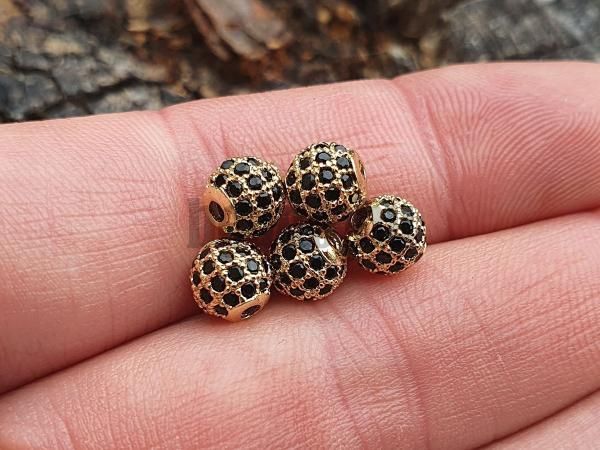 Charm kzdarab 6 mm arany fekete cirkonnal