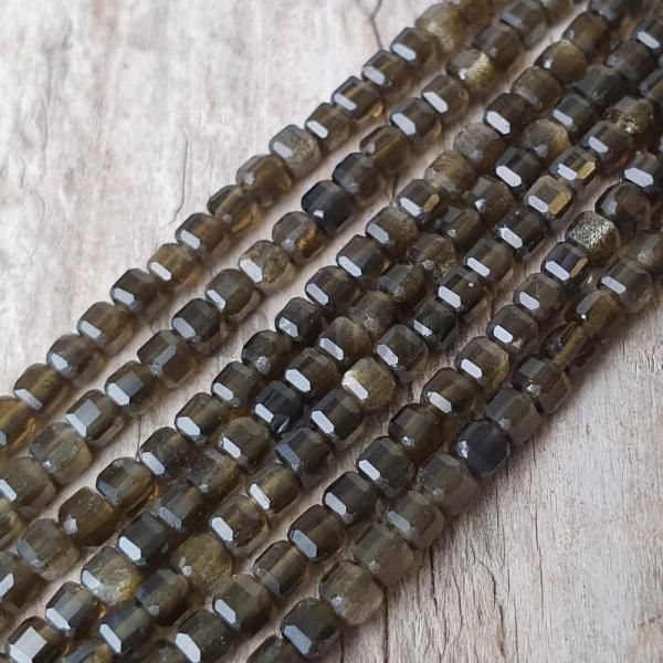 Obszidián arany gyöngyszemek 2,5 mm kockák csiszolt félhosszú zsinór