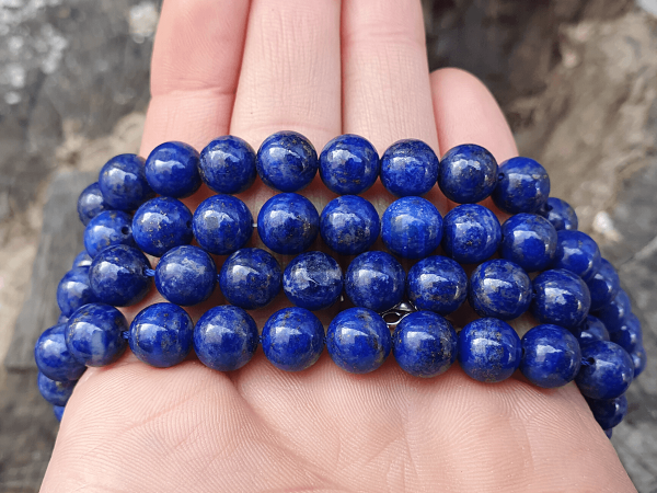 Lápisz lazuli Afganisztán gyöngyök 7 mm A-osztályú félhosszú zsinór
