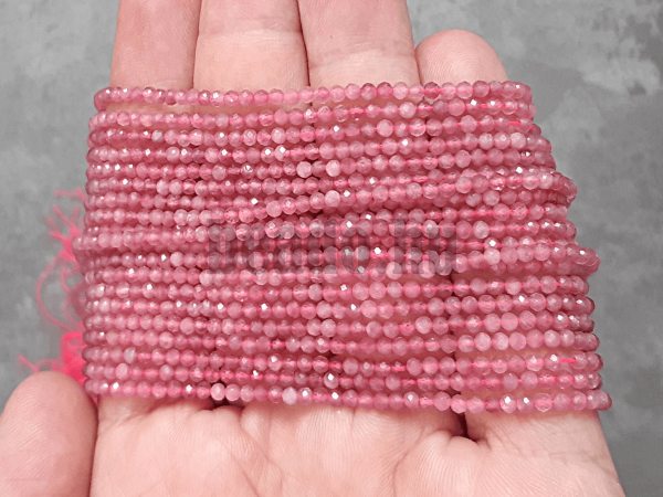 Rózsaszín turmalin gyöngyök 3 mm csiszolt zsinór